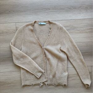 Zara Tan Cardigan Sweater Minimalist Knit